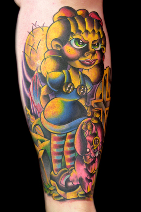 Tattoos - Cartoon tattoos - Killer Bunny Girl and graveyard scene tattoo